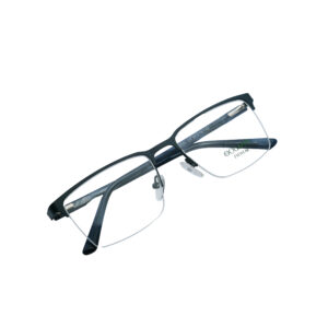 Black Matte Rectangular Metal Men's Eyeglasses Front View