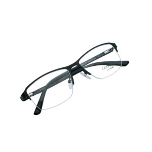 Black Semi-Rimless Metal Rectangle Men’s Eyeglasses Front View