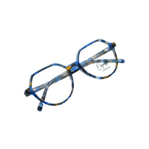 Blue Tortoiseshell Hexagonal Acetate Unisex Eyeglasses Front View