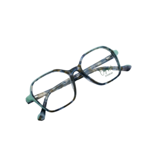 Blue Cruise Square Eyeglasses with Green Tips Front View