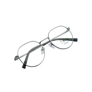 Brushed Silver Rounded Metal Unisex Eyeglasses Front View