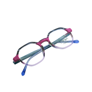 Pink and Blue Square Eyeglasses by Oogappel Front View
